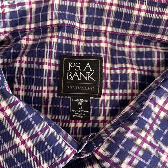 Jos. A. Bank Men's 3X Plaid Shirt - Navy, White and Burgundy - Picture 3 of 5